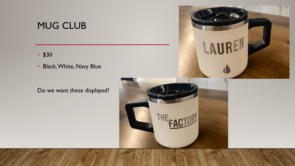 The Factory Town Hall April 19 2023 mug club slide